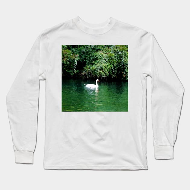 Elegant White Swan Floating in Lake Long Sleeve T-Shirt by Star58